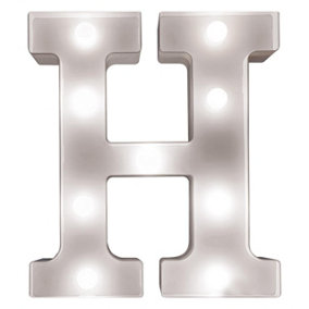 Battery Powered 3D Letter H LED Light - Freestanding or Wall Mounted Alphabet Lighting Home or Party Decoration - H22 x W14 x D3cm