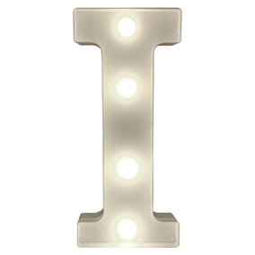 Battery Powered 3D Letter I LED Light - Freestanding or Wall Mounted Alphabet Lighting Home or Party Decoration - H22 x W14 x D3cm