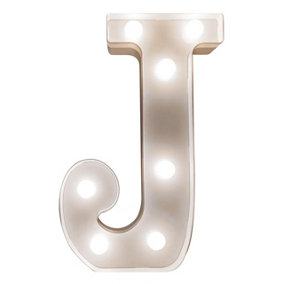 Battery Powered 3D Letter J LED Light - Freestanding or Wall Mounted Alphabet Lighting Home or Party Decoration - H22 x W14 x D3cm