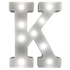 Battery Powered 3D Letter K LED Light - Freestanding or Wall Mounted Alphabet Lighting Home or Party Decoration - H22 x W14 x D3cm