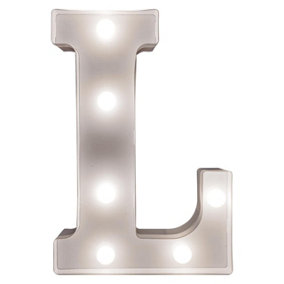 Battery Powered 3D Letter L LED Light - Freestanding or Wall Mounted Alphabet Lighting Home or Party Decoration - H22 x W14 x D3cm