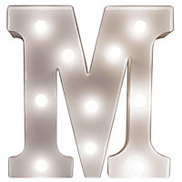 Battery Powered 3D Letter M LED Light - Freestanding or Wall Mounted Alphabet Lighting Home or Party Decoration - H22 x W14 x D3cm