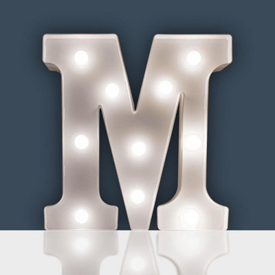 Battery Powered 3D Letter M LED Light - Freestanding or Wall Mounted Alphabet Lighting Home or Party Decoration - H22 x W14 x D3cm