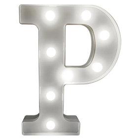 Battery Powered 3D Letter P LED Light - Freestanding or Wall Mounted Alphabet Lighting Home or Party Decoration - H22 x W14 x D3cm