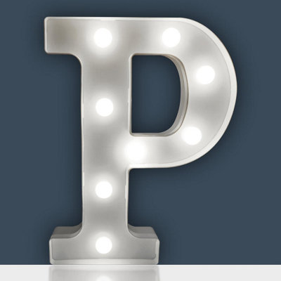 Battery Powered 3D Letter P LED Light - Freestanding or Wall Mounted Alphabet Lighting Home or Party Decoration - H22 x W14 x D3cm