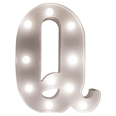 Battery Powered 3D Letter Q LED Light - Freestanding or Wall Mounted Alphabet Lighting Home or Party Decoration - H22 x W14 x D3cm