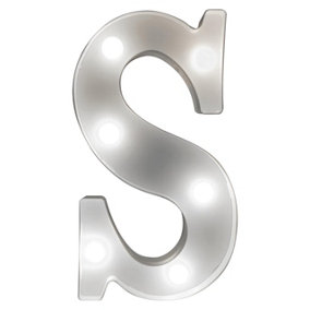 Battery Powered 3D Letter S LED Light - Freestanding or Wall Mounted Alphabet Lighting Home or Party Decoration - H22 x W14 x D3cm