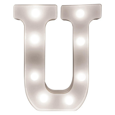 Battery Powered 3D Letter U LED Light - Freestanding or Wall Mounted Alphabet Lighting Home or Party Decoration - H22 x W14 x D3cm