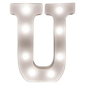 Battery Powered 3D Letter U LED Light - Freestanding or Wall Mounted Alphabet Lighting Home or Party Decoration - H22 x W14 x D3cm