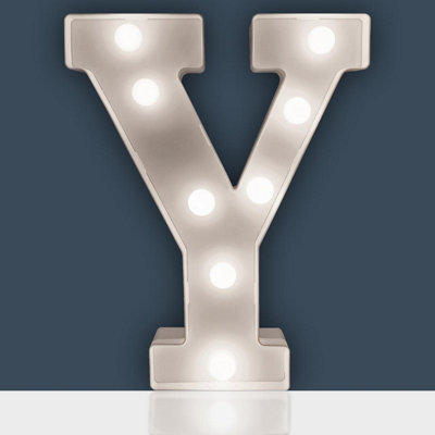 Battery Powered 3D Letter Y LED Light - Freestanding or Wall Mounted Alphabet Lighting Home or Party Decoration - H22 x W14 x D3cm
