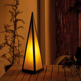 Battery Powered Black Pyramid Lantern Lamp - Weatherproof Metal Freestanding Indoor Outdoor Home Garden LED Light - H45 x 12cm