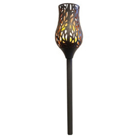 Battery Powered Grey Metal Tulip Torch - Weatherproof Outdoor Garden Flame Effect LED Stake Light with Remote - H91.5 x 15cm
