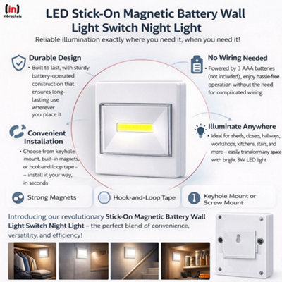 Battery-powered LED Indoor Wall light Switch Nightlight Shed Closet ...