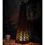 Battery Powered Moroccan Style Pyramid Lantern Lamp - Weatherproof Bronze Effect Home or Garden LED Light - H60 x 15cm Diameter