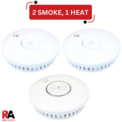 Battery Powered Smoke Detectors & Heat Alarm RF Interconnect: 2 Smoke / 1 Heat