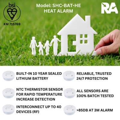 Battery Powered Smoke Detectors & Heat Alarm RF Interconnect: 2 Smoke / 1 Heat