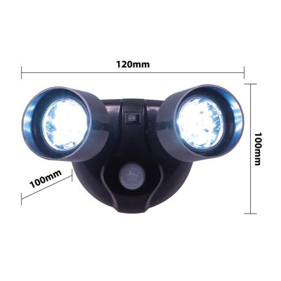 Battery Powered Twin Head Motion Sensor Security Light - 160 Lumen Rotatable Outdoor Wall Lamp with 10 LEDs & 5m Detection Range
