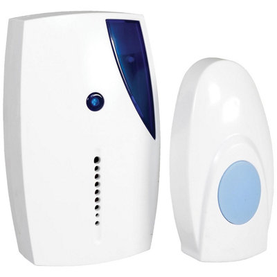 Battery Powered Wireless Doorbell & 1 Receiver with 100m Range, LED Indicator & 36 Melodies - White & Blue Cordless Door Chime