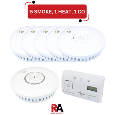 Battery Smoke Detectors, Heat Alarm & Carbon Monoxide Detector RF Interconnect: 5 Smoke / 1 Heat / 1 CO Price Comparisons | Compare The Build