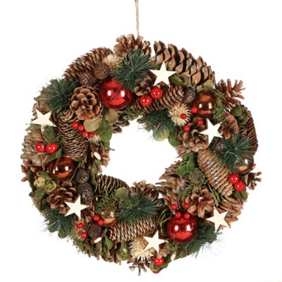 Baubles and Stars Xmas Decoration Christmas Door Wreath 36cm