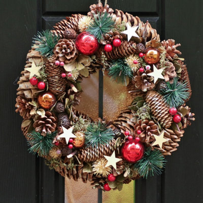 Baubles and Stars Xmas Decoration Christmas Door Wreath 36cm