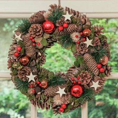 Baubles and Stars Xmas Decoration Christmas Door Wreath 36cm - 3