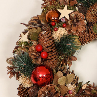 Baubles and Stars Xmas Decoration Christmas Door Wreath 36cm - 4