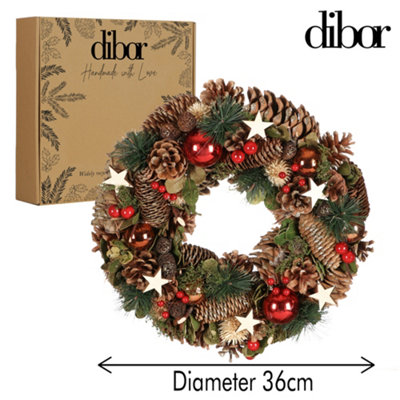 Baubles and Stars Xmas Decoration Christmas Door Wreath 36cm - 5