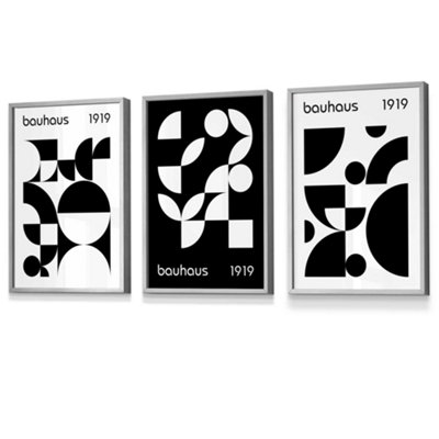 Bauhaus Black & White Geometric Set of 3 Wall Art Prints with Light ...