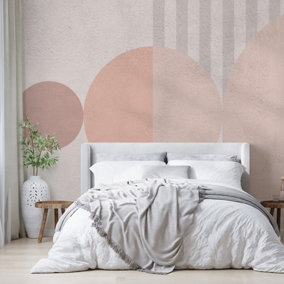Bauhaus Blush Shapes Wallpaper Mural - Peel & Stick Wallpaper - Size Small (300 x 250 cm)