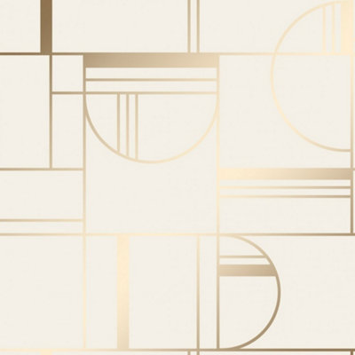 Bauhaus Geometric Wallpaper In Cream And Gold