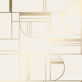 Bauhaus Geometric Wallpaper In Cream And Gold