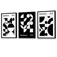 Bauhaus Style Graphical Black & White Geometric Set of 3 Wall Art Prints / 42x59cm (A2) / Black Frame