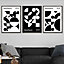 Bauhaus Style Graphical Black & White Geometric Set of 3 Wall Art Prints / 42x59cm (A2) / Black Frame