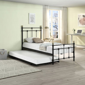 Bayford Traditional Black Single Metal Bed Frame With Guest Trundle Bed