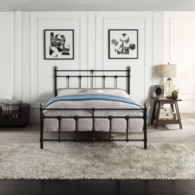 BAYFORD TRADITIONAL BLACK WITH BRASS KNOBS KING SIZE METAL BED FRAME