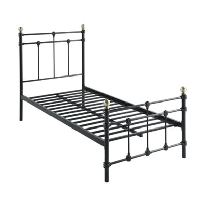 Bayford Traditional Black With Brass Knobs Single Metal Bed Frame