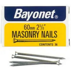 Bayonet Zinc Plated Masonry Nails (Pack of 36) Silver (75mm)