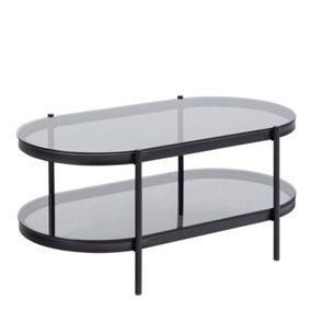 Bayonne Oval Coffee Table with Smoked Glass Top