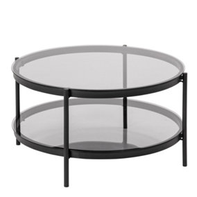 Bayonne Round Coffee Table in Black with Smoked Glass Top