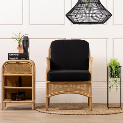 Bayron Armchair Black Cushioned Seat with a Natural Wicker Cane Rattan Frame