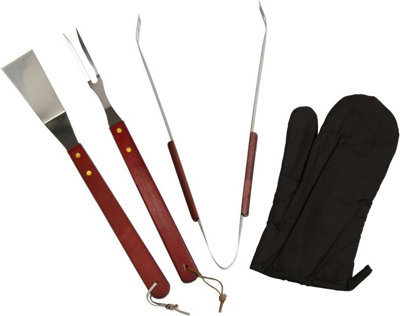 BBQ Apron Cooking Tool Set 7pc Oven Glove Tongs Spatula Salt Pepper Shaker