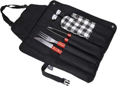 BBQ Apron Cooking Tool Set 7pc Oven Glove Tongs Spatula Salt Pepper Shaker