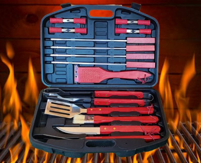 BBQ Cooking Tool Set Kebab Skewers Tongs Spatula Corn Holders 18 Piece ...