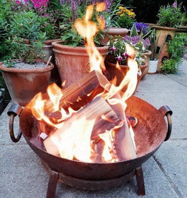 BBQ Fire Pit Kadai Steel 40cm Diameter Authentic Hand Made Steel Indian Karai with stand and grill