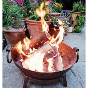 BBQ Fire Pit Kadai Steel 40cm Diameter Authentic Hand Made Steel Indian Karai with stand and grill