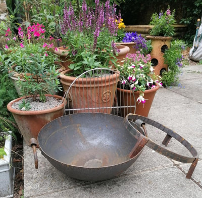 BBQ Fire Pit Kadai Steel Cooking Bowl 60cm Diameter 3 in 1 Authentic Hand Made Steel Indian Karai with stand and grill - 5