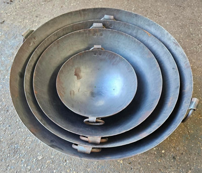 BBQ Fire Pit Kadai Steel Cooking Bowl 60cm Diameter 3 in 1 Authentic Hand Made Steel Indian Karai with stand and grill - 6