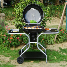 BBQ Grill Portable Trolley Charcoal Kettle Bowl Smoker Barbecue with Side Tables