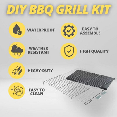 BBQ Grill Tray Set DIY Charcoal Ash Tray Chrome Rack Handles Garden Outdoor 67cm - 3